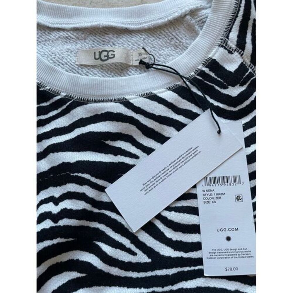 NEW UGG Zebra Print Crewneck Sweatshirt Long Sleeve‎ Pullover XS - Picture 2 of 7